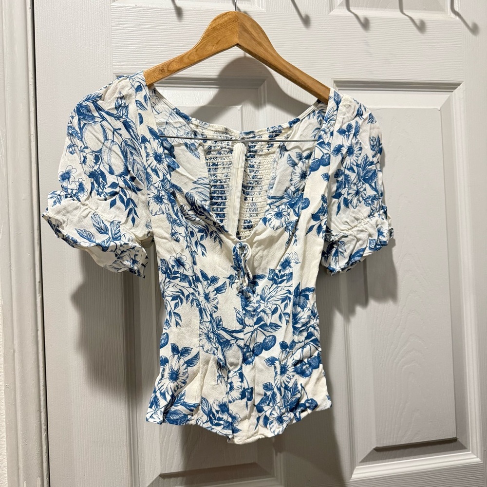 Reformation Constance Blue Floral Blouse